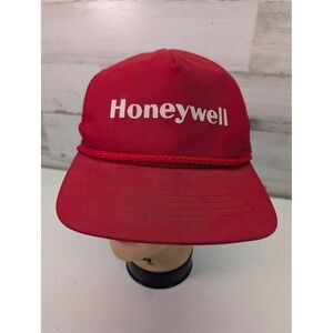 Vintage‎ Honeywell Hat Cap Snap Back One Size Red Mesh Trucker Rope USA 80s